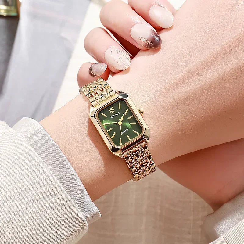 Women's Quartz Watch Rectangle Dial | Fashion Casual Steel Strap Watch close-up view
