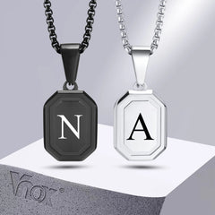 Vnox Initial Geometric Necklaces for Men Women, Stainless Steel Square Rectangle Pendant, A-Z 26 Letters Alphabet Boy Collar