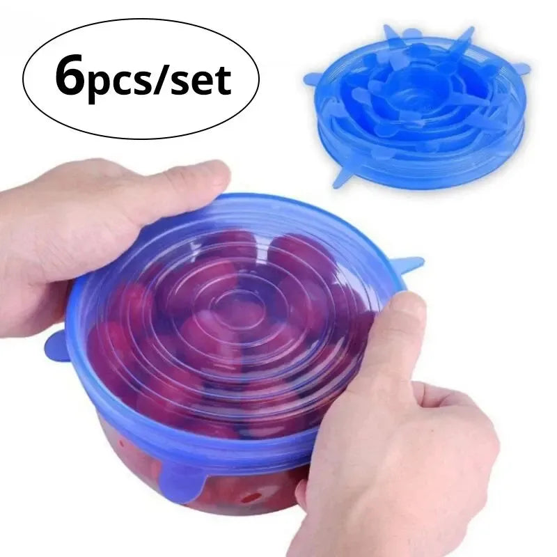 6pcs Reusable Silicone Stretch Lids For Food Bowls - Multifunctional Fruit And Vegetable Fresh-Keepi