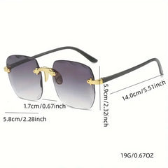 3PCS Square Rimless Sunglasses Women Luxury Brand Designer Summer Red Glasses Fashion Sun Glasses For Men UV400 Shades Oculos