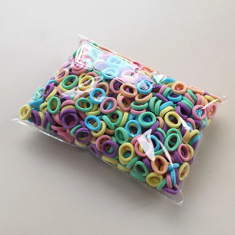 100/300/500Pcs Hair Bands for Children Colorful Nylon Scrunchie Hair Ties Rubber Band lifestyle view