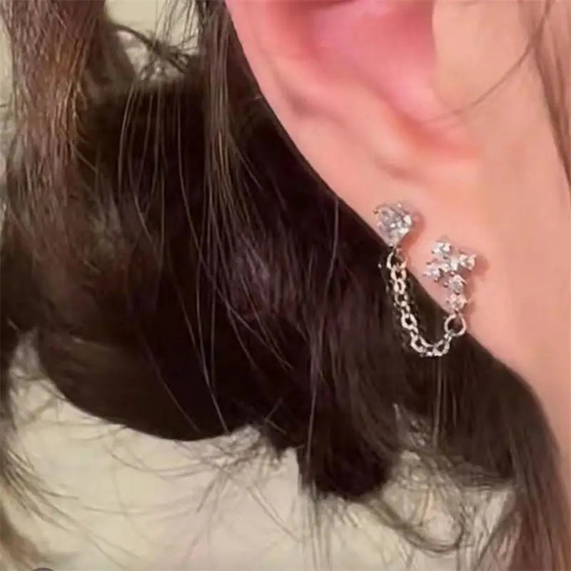 Double Ear Hole Ear Bone Chain Earrings | Sweet Cool Y2K Dazzle Color Jewelry lifestyle view