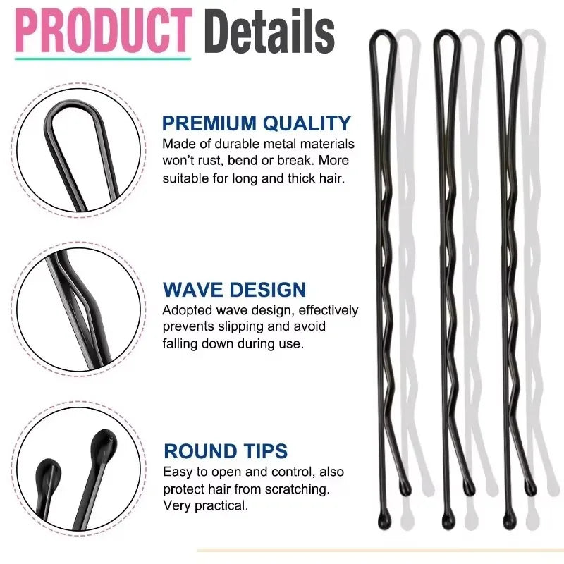 60/600pcs Black Straight Line Hair Clip U-shaped Needle Lady Hairpins Curly Wavy Grip lifestyle view