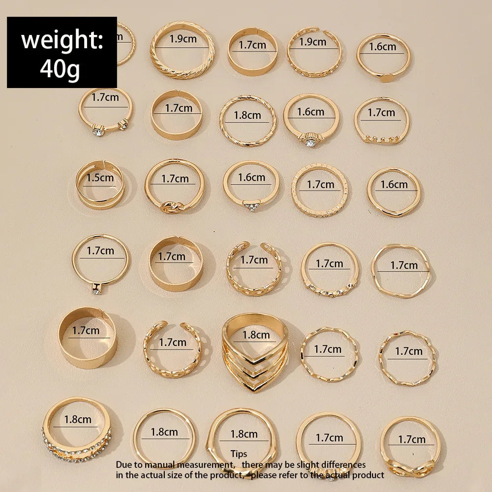 30Pcs Bohemian Geometric Knuckle Rings Set For Women Gold Silver Color Finger Ring Gi alternate view