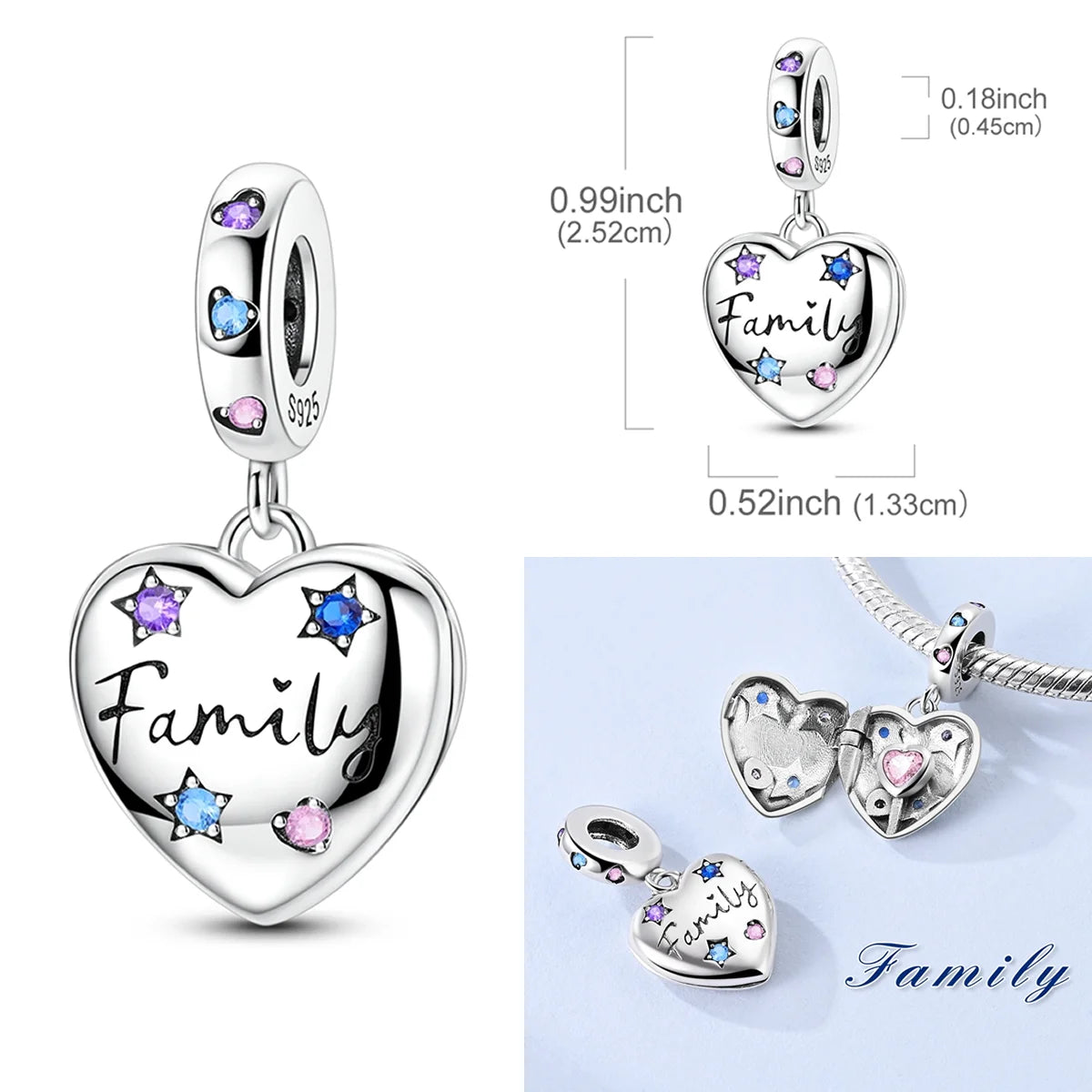 925 Sterling Silver Happy Family Charms Bead Zirconium Family Love Dangle Fit Original Bracelet Wome