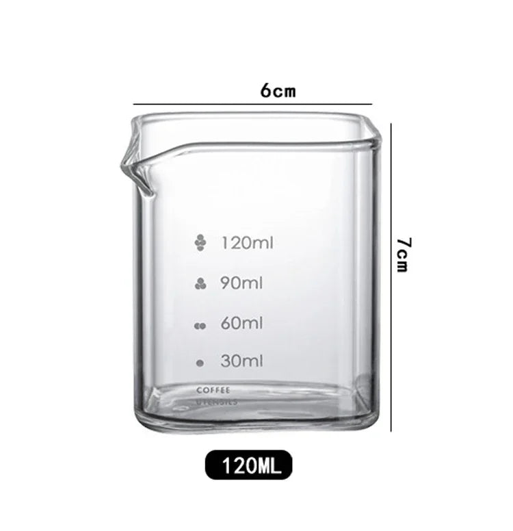 Square Measuring Pitcher Single Spout 90/120ML Clear High Borosilicate Glass Milk Cup Es detail view
