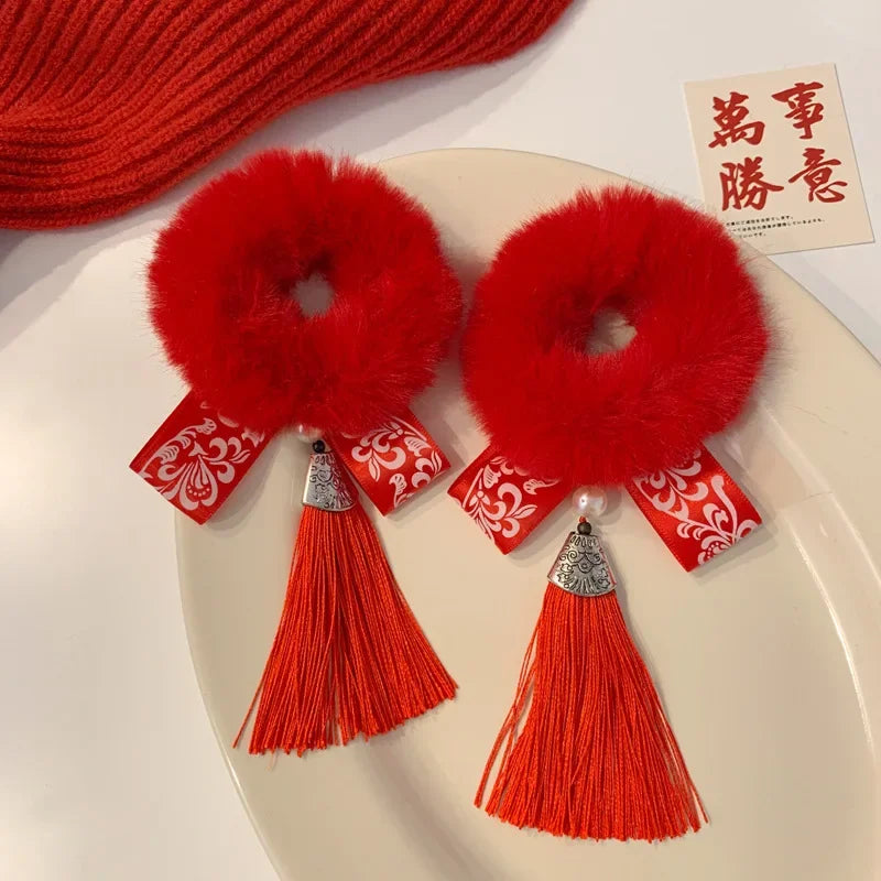 2PCS New Tassel Big Red Chinese-style Hair Accessories Cute Children’s Day And New additional angle