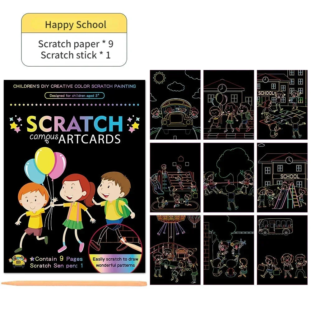 Magic Rainbow Color Scratch Art Painting Paper Card Kit Cartoon Drawing Board Color additional angle