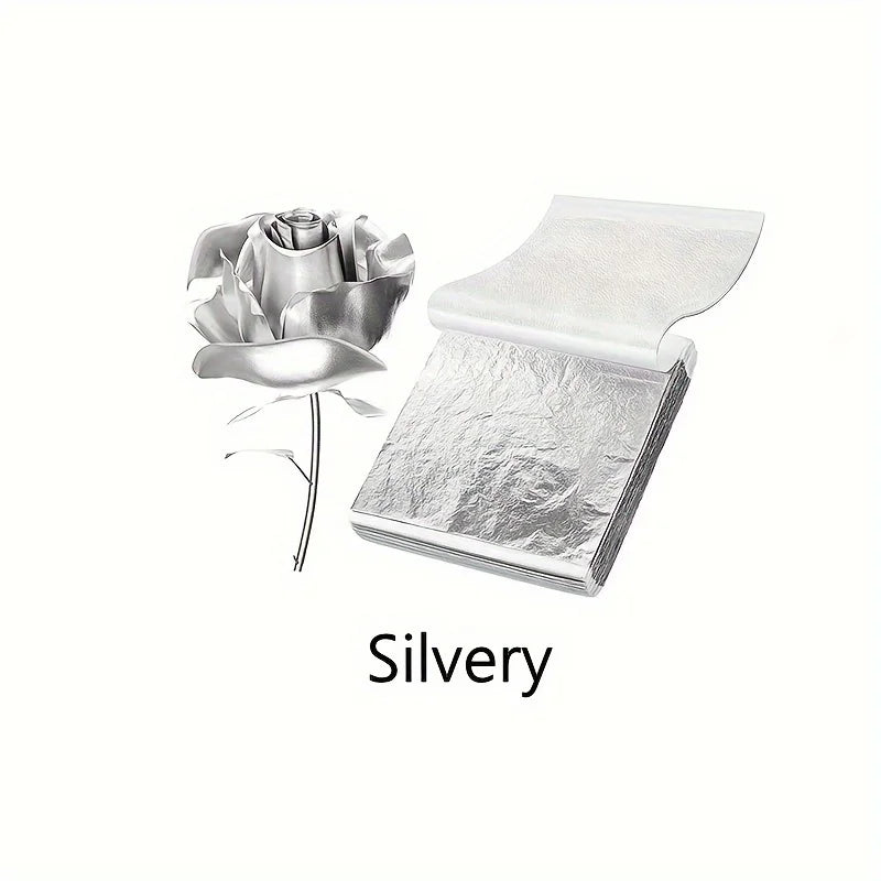 100pcs Imitation Golden Silvery Foil Paper Leaf Sheet Gilding DIY Art Craft Paper DIY Sc detail view