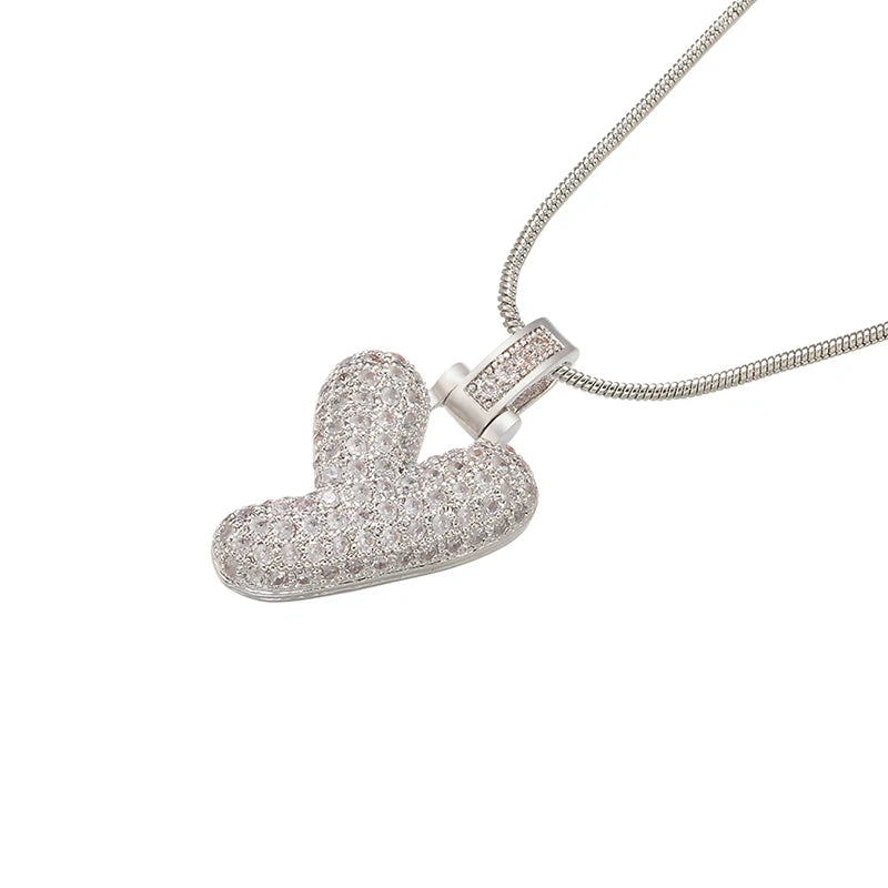 Silver Bubble Initial Letter Necklace | Customizable 26 Letters Pendant Jewelry for Wome detail view