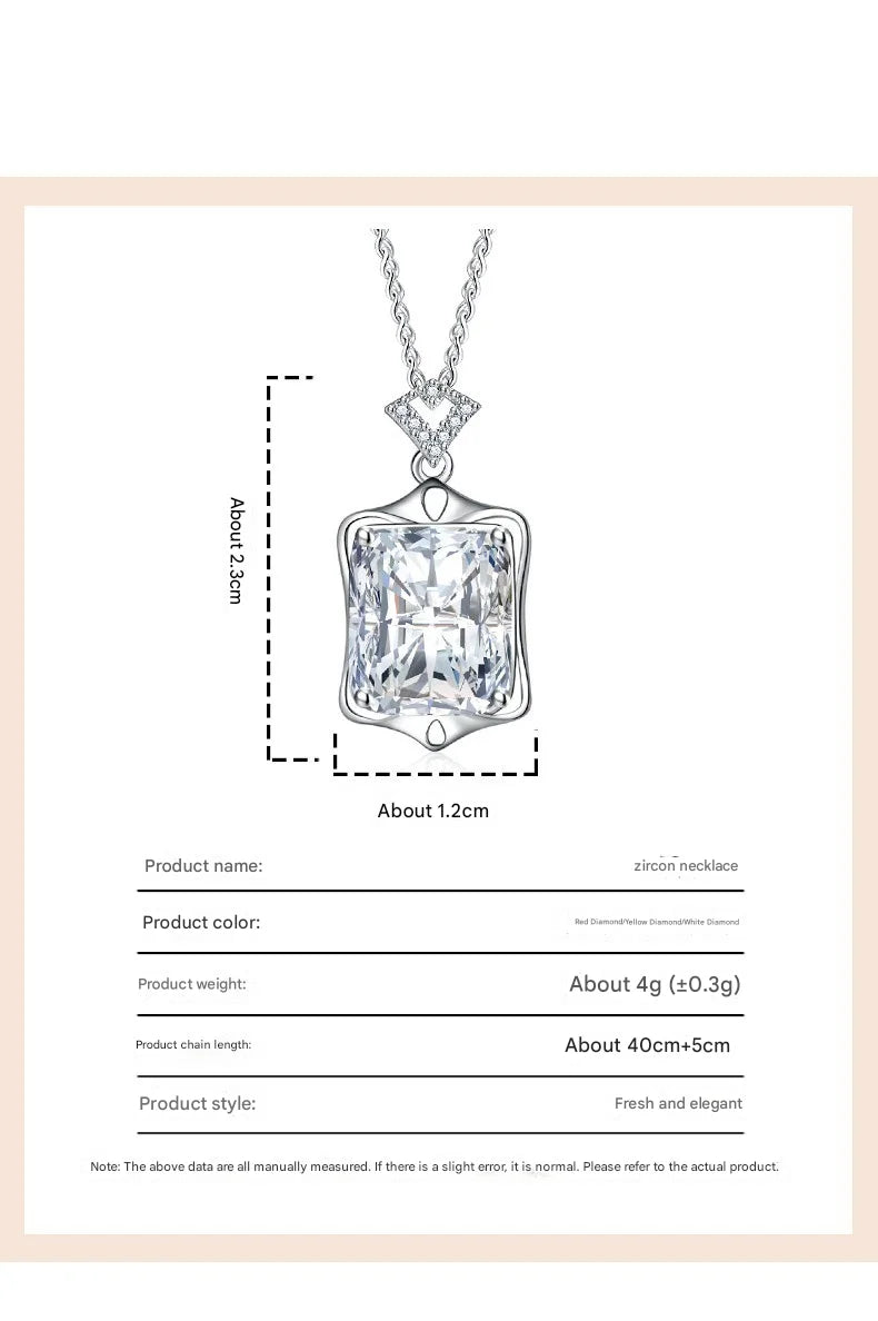 925 Sterling Silver Necklace Rectangular Zircon Pendant Necklace Women Fashion Simple Bi detail view
