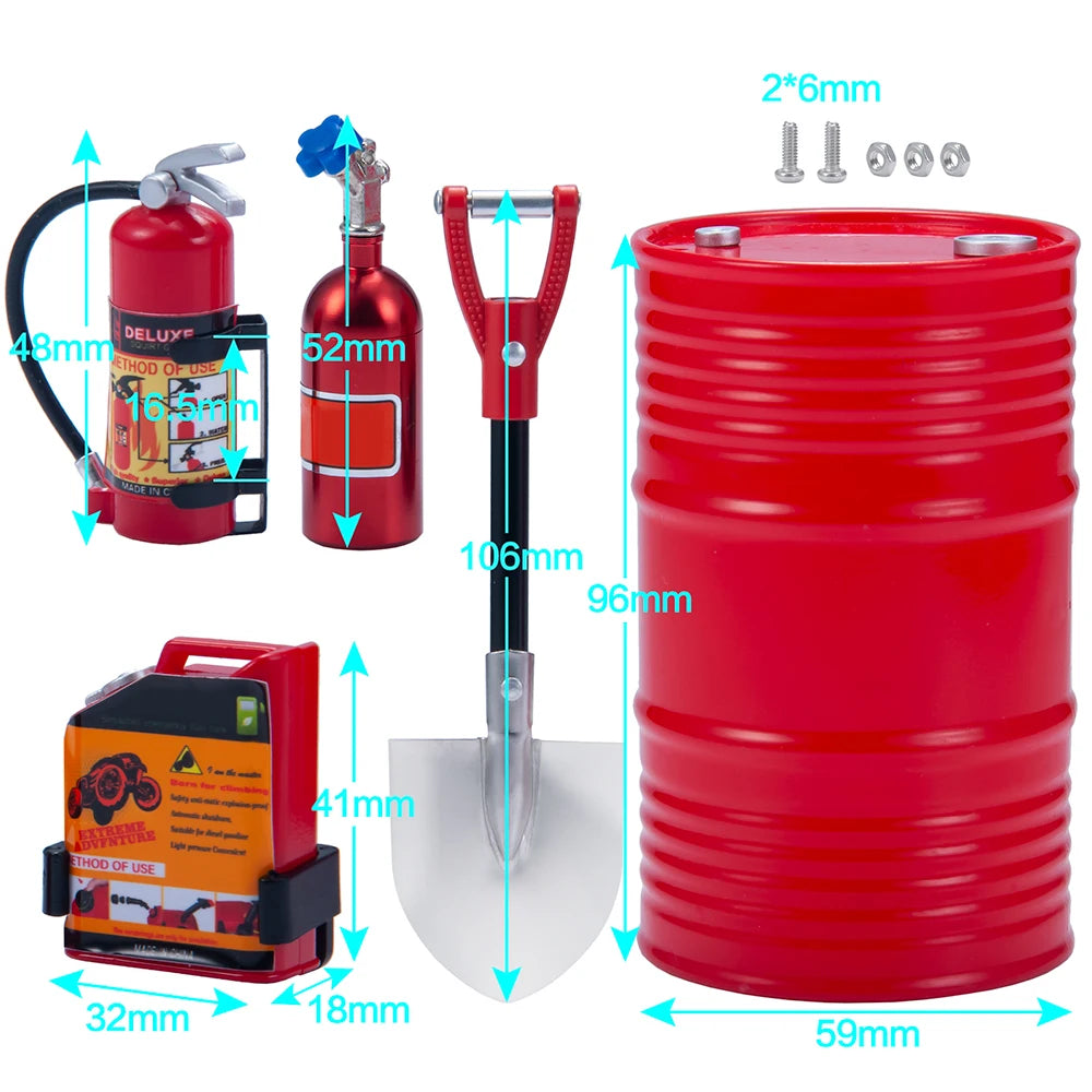 1:10 Scale Accessories Simulated Decoration Tools Shovel Fire-Extinguisher Oil Drum fo close-up view