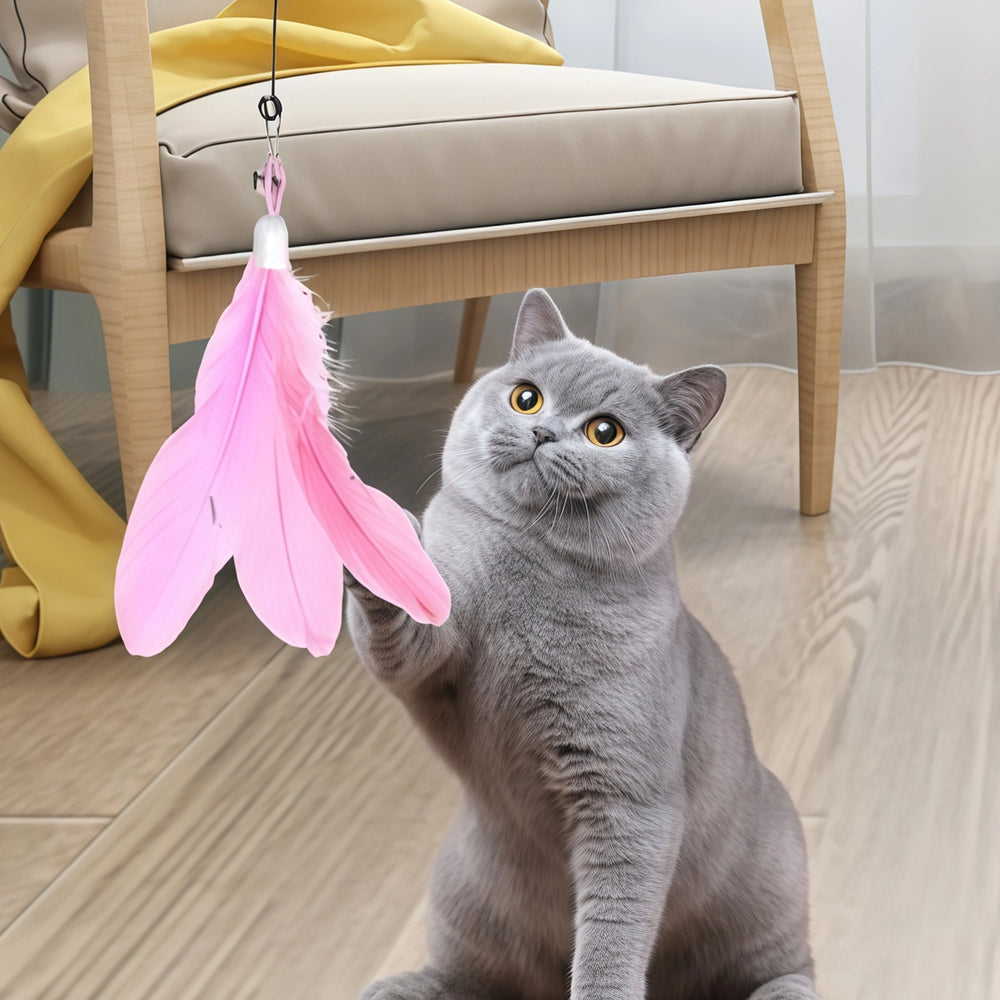 Long Pole Cat Teaser Toy with Steel Wire Feather and Sucker Cute Rotating Kitten St additional angle