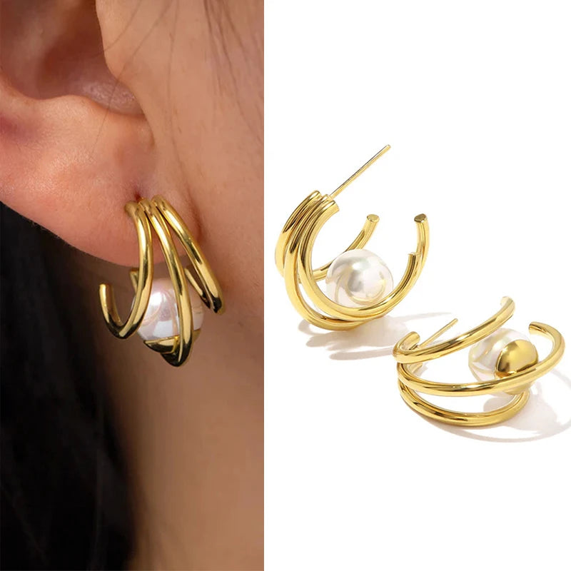 Geometric Metal Hoop Earrings for Women | Trendy Fashion Jewelry Set additional angle