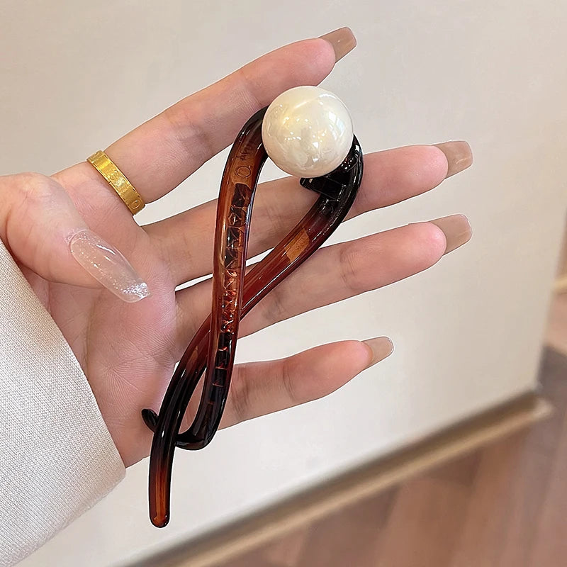 Pearls Hair Pins New Twist Hair Clip Plastic Acrylic Bead Imitation Pearl Hairpin Twisted Design Women Hair Accessories Gift