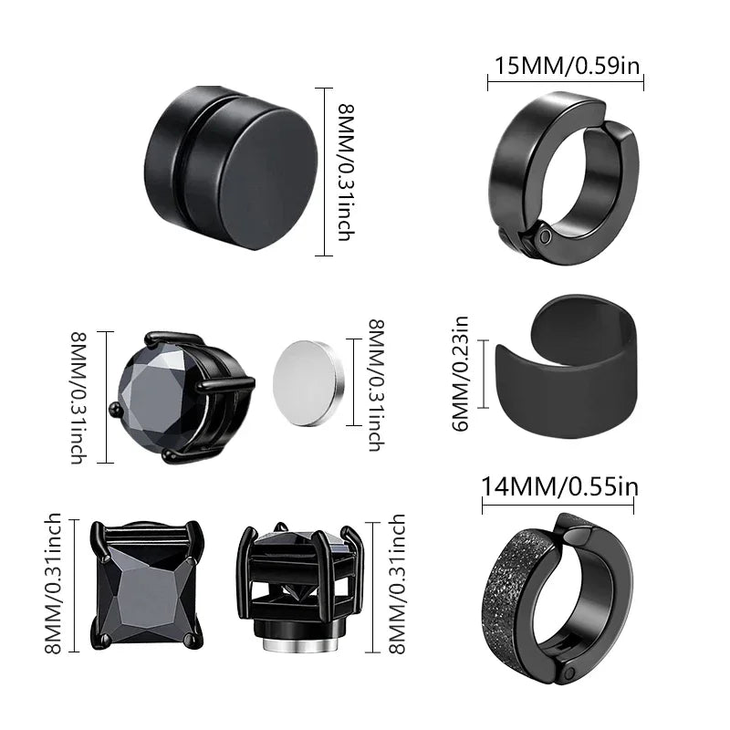 6pairs Punk Mens Strong Magnet Magnetic Ear Stud Set Non Piercing Earrings Fake Cro additional angle
