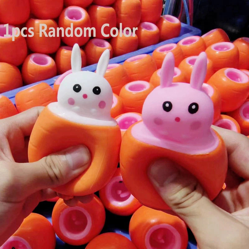 Squishy Carrot Rabbit Squeeze Telescopic Toys | Stress Relief Pinch Music Toy for Kids close-up view