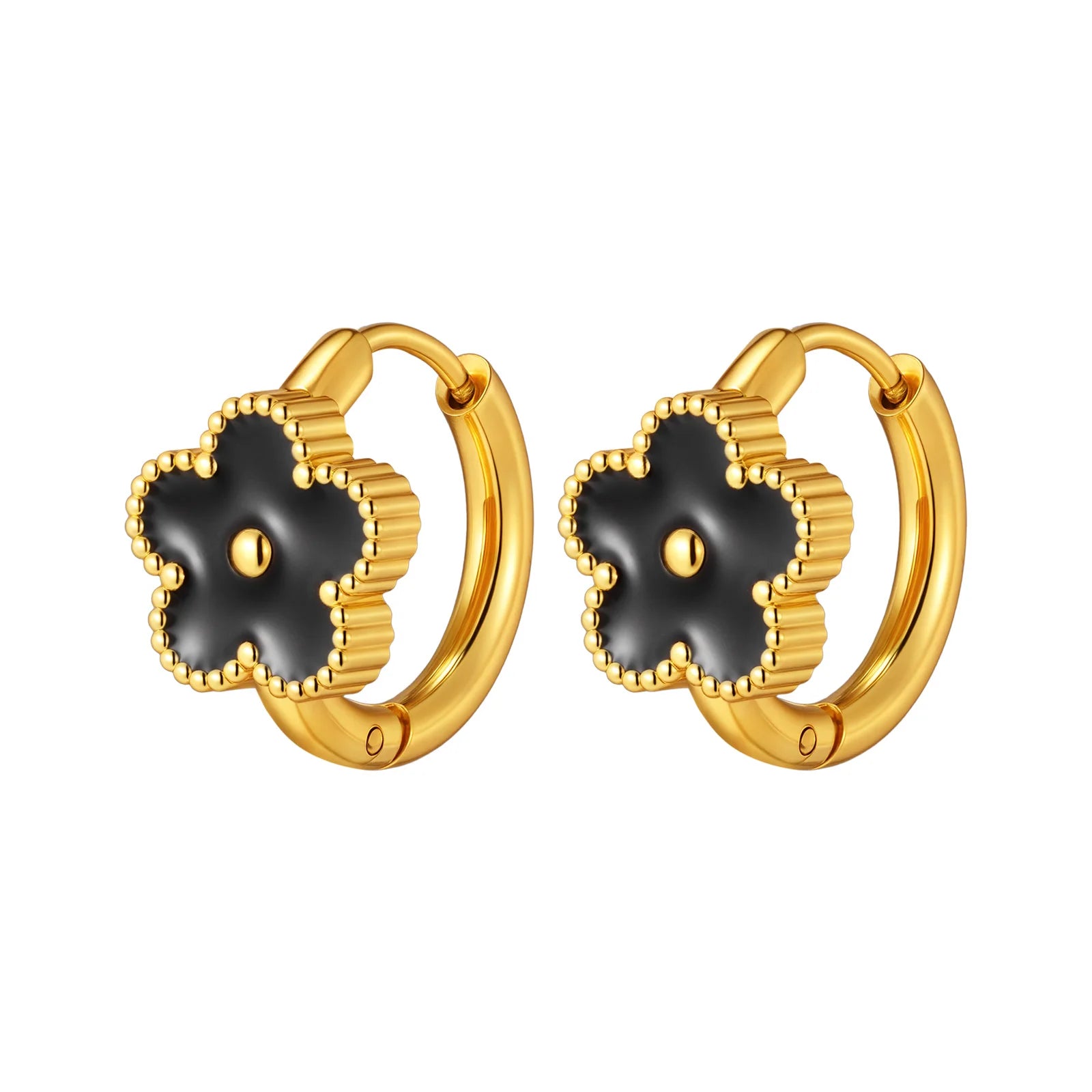 Dainty Lucky Leaf Hoop Earrings for Women Teens, Stainless Steel Flower Hoop Earrings No detail view
