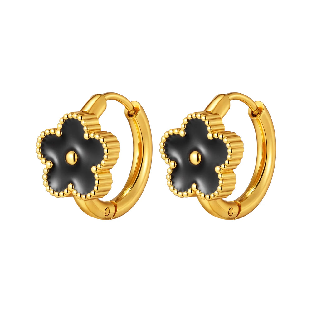 Dainty Lucky Leaf Hoop Earrings for Women Teens, Stainless Steel Flower Hoop Earrings No detail view
