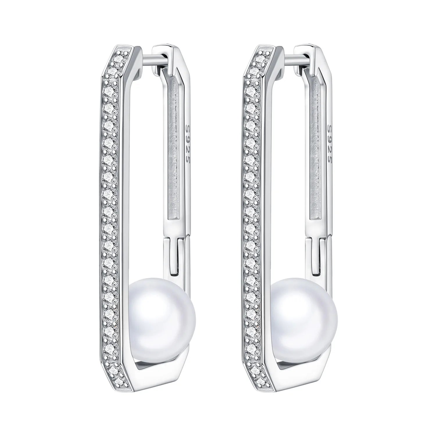 Orstarry S925 Sterling Silver Square Chain With Stone Inlaid Earrings Hoop Earrings additional angle