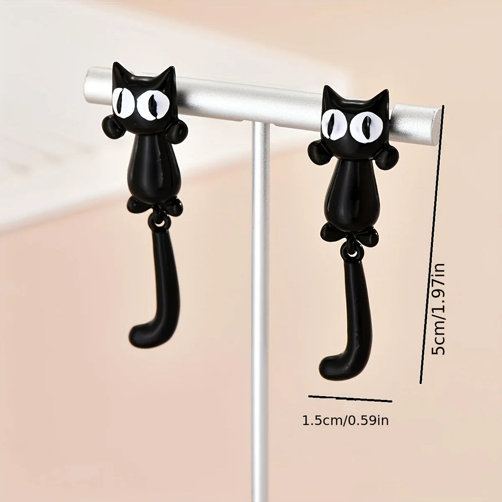 Creative Black Cat Design Stud Earrings Ear Jacket Zinc Alloy Jewelry Punk Leisure additional angle