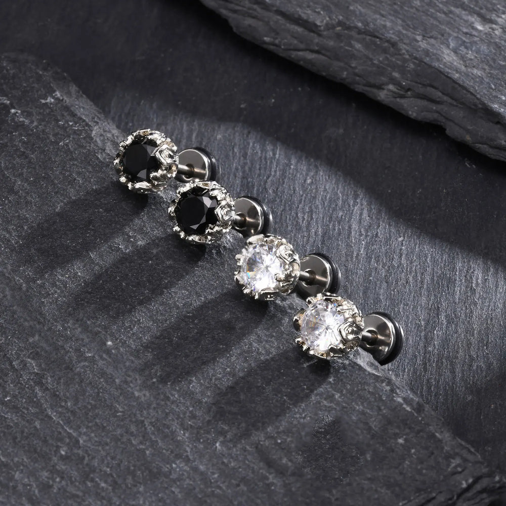 Unisex Black Onyx Screw Stud Earrings | Stainless Steel Retro Earrings for Men and Wo lifestyle view