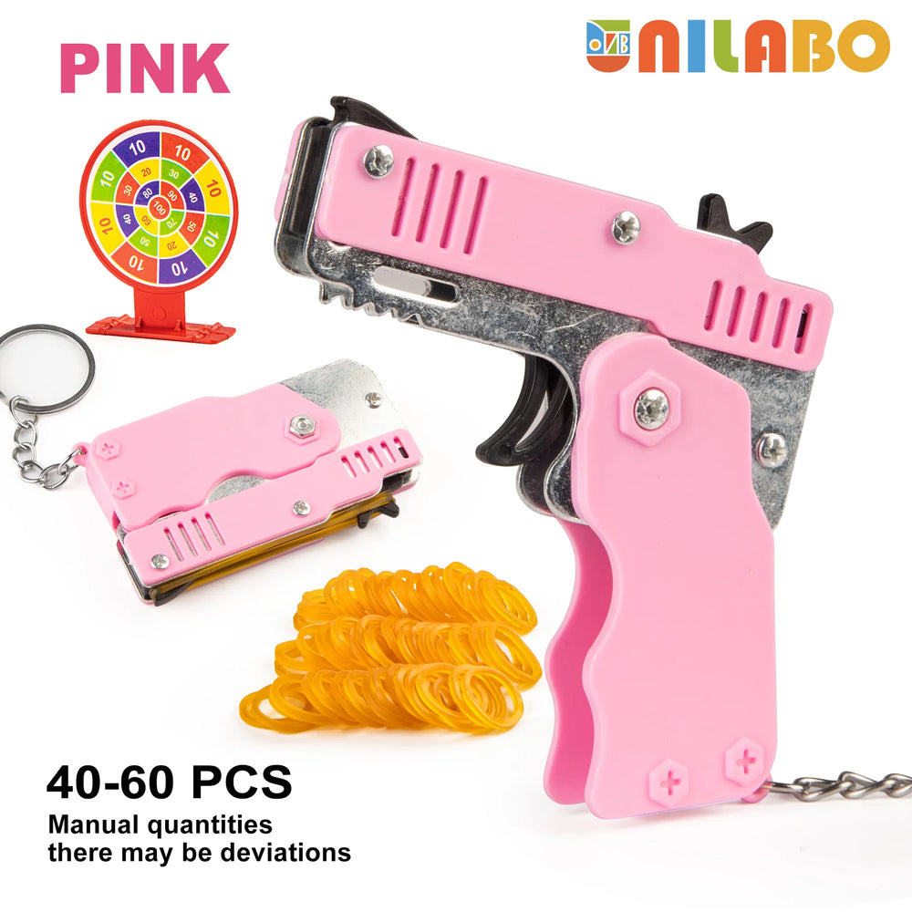 Mini Rubber Band Gun Keychain | Foldable Alloy Toy Gun with 6 Rubber Bands alternate view