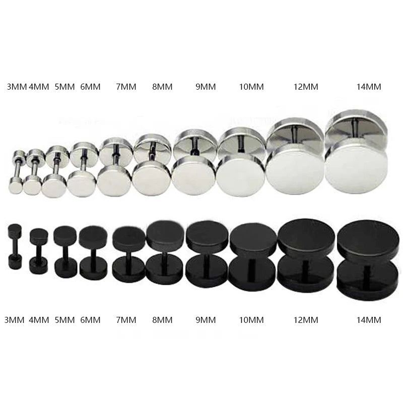 1 Pair Punk Men's Stud Earrings Barbell Punk Gothic Stainless Steel Ear Studs for W additional angle