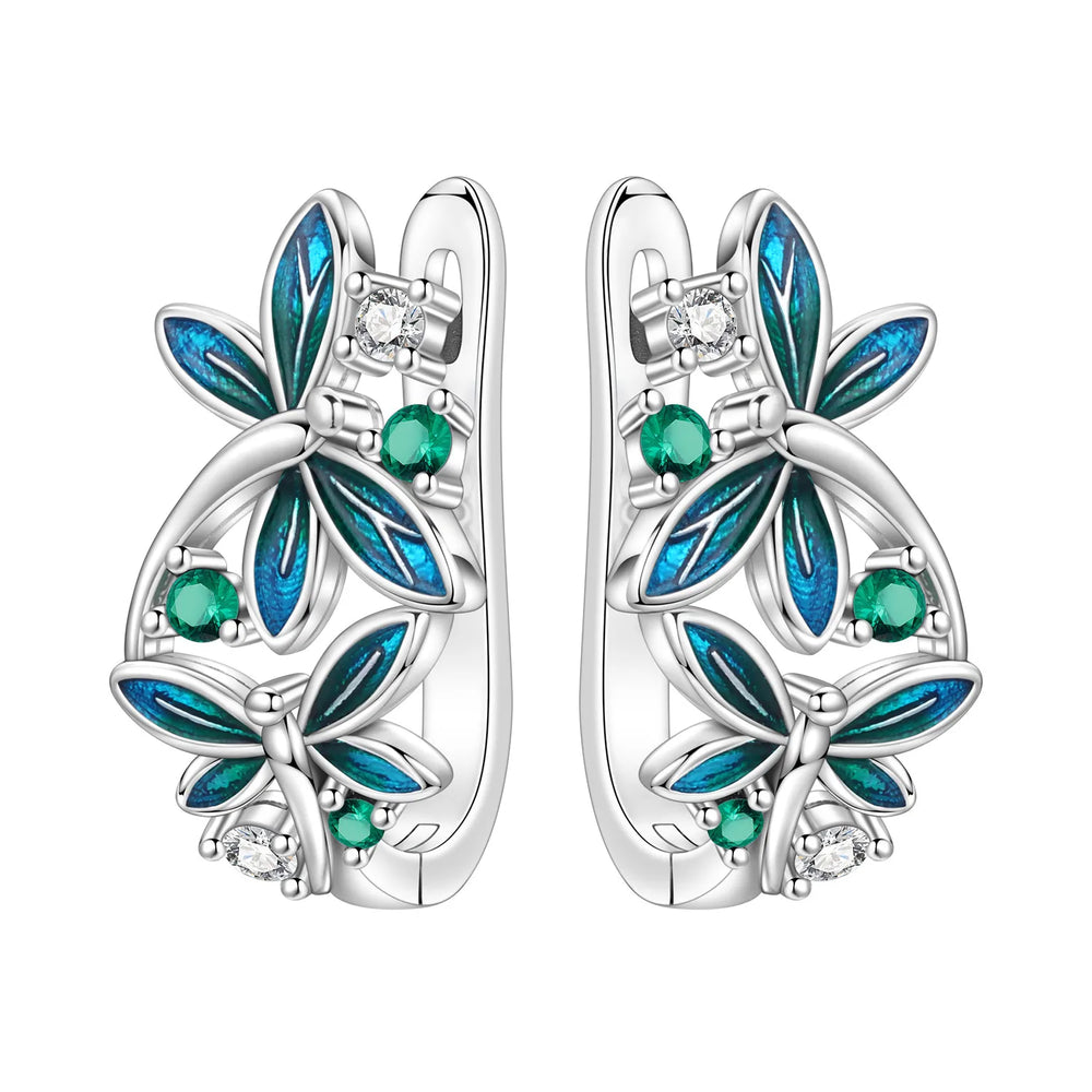 Orstarry Original 925 Sterling Silver Blue Iris Flower Earrings Women Hoop Earring additional angle