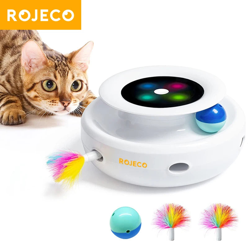 Automatic Feather Teaser and Fun Ball Interactive Toy