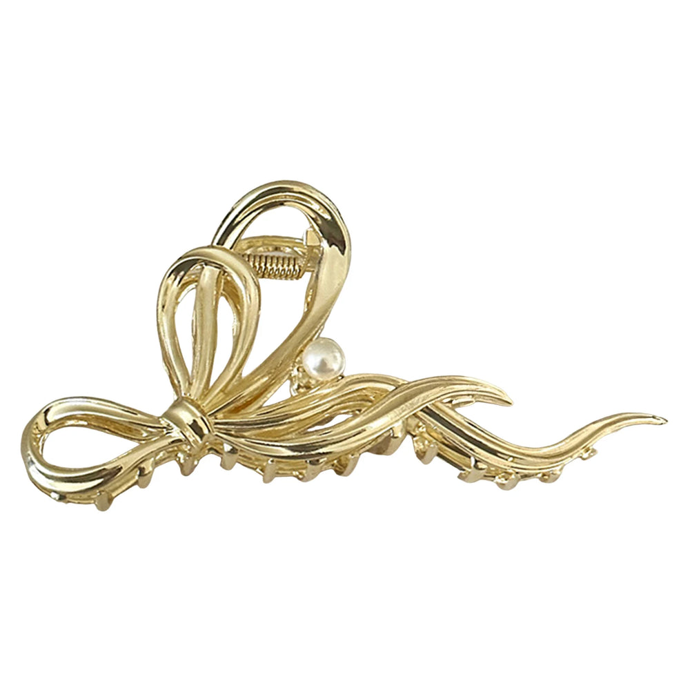 Bridal Hair Claw Clip Pearl Bow Ornament Wedding Party Accessory Elegant Metal Large Jaw detail view