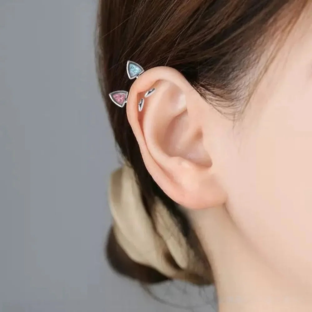 G23 Titanium 16G Cat Ear Labret Helix Tragus Cartilage Flat Back Earrings with CZ - In close-up view