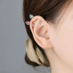 G23 Titanium 16G Cat Ear Labret Helix Tragus Cartilage Flat Back Earrings with CZ - In close-up view