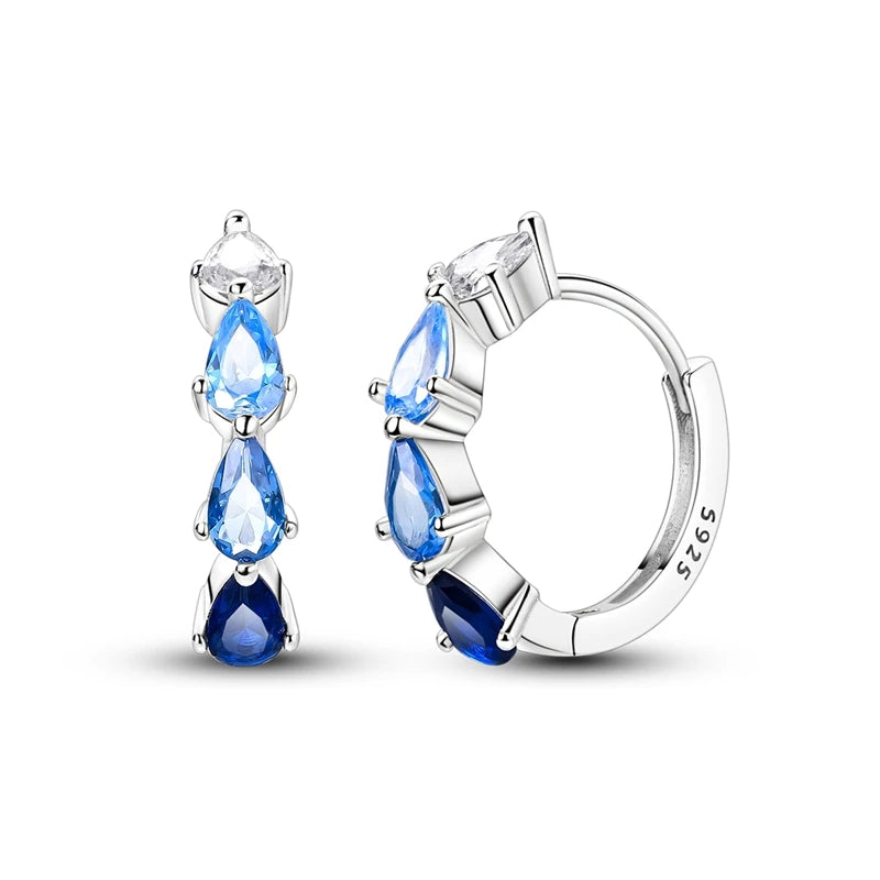 Original 925 Sterling Silver Blue Zirconium Butterfly Earrings Colored Hoop Earrings W close-up view