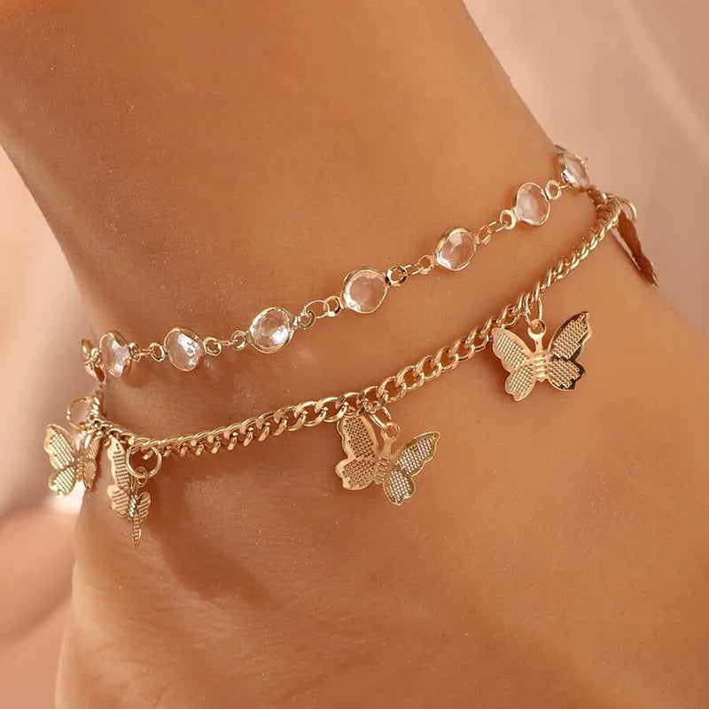Boho Anklet Foot Chain Summer Bracelet Tassel Star Crystal Pendant Charm Anklet Sanda lifestyle view