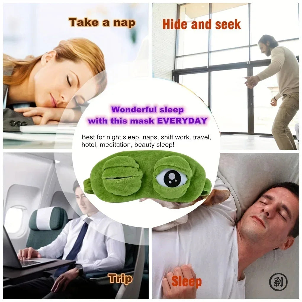 3D Frog Sleep Mask | Creative Cartoon Soft Travel Blindfold close-up view