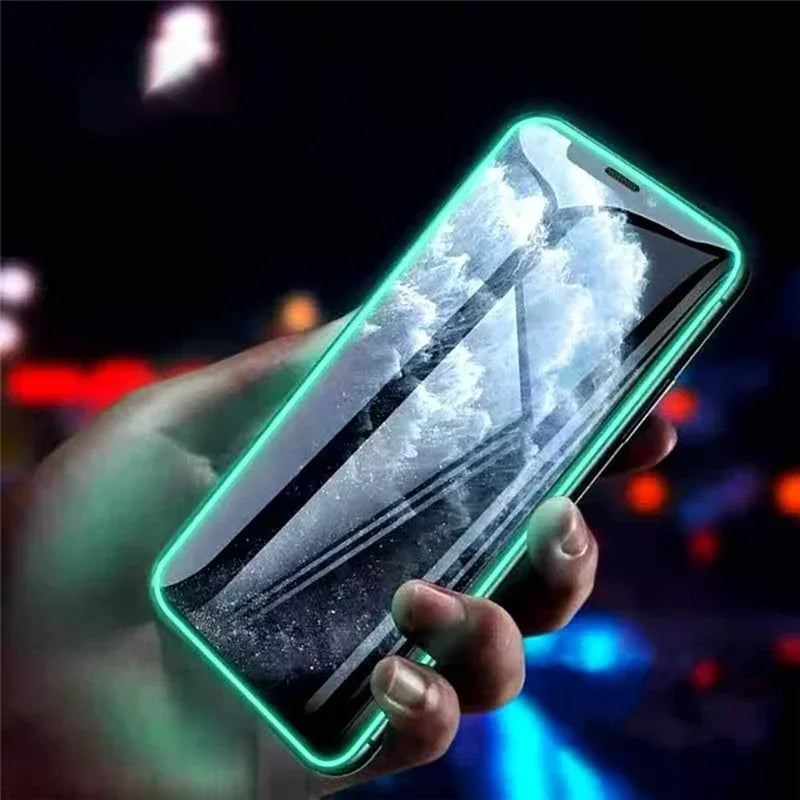 3PCS Night Light Luminous Screen Protector Used Phone for IPhone 12 11 13 14 15 16 17 Pro Max Plus Mini Case Tempered Glass Film