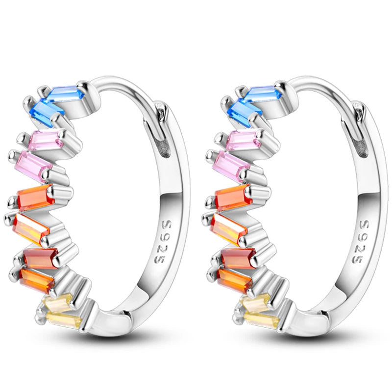 Hot Classic Original 925 Sterling Silver Earrings Colorful Circle Hoop Earrings For W lifestyle view
