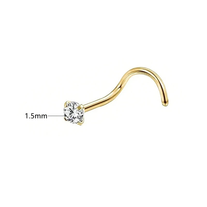 1/3/5Pcs Minimalist Curved Bar Nose Studs Stainless Steel CZ Inlaid Nose Piercing J additional angle