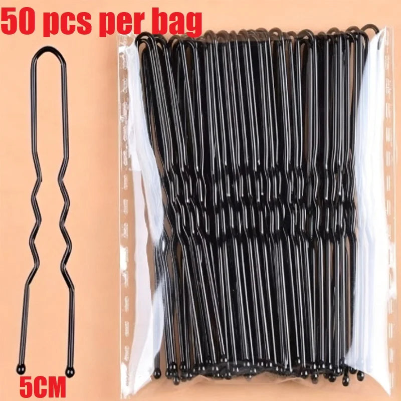50pcs 5cm Bridal Bun Secure Styling Bobby Hair Clip U Shaped Hairpins Salon Hair Styling Tools XKBJ18
