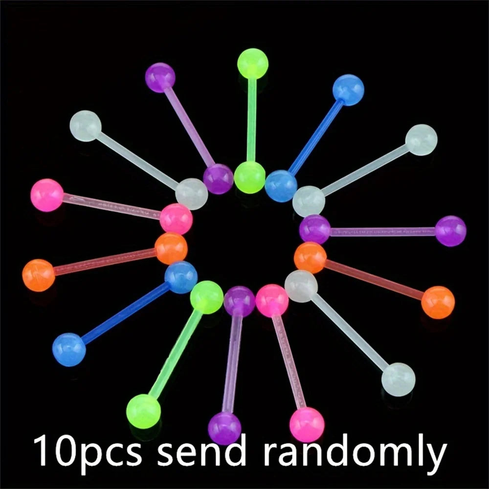 10pcs/set Tongue Rings Barbells Piercing Colorful Stainless Steel Ball Tongue Rings B alternate view