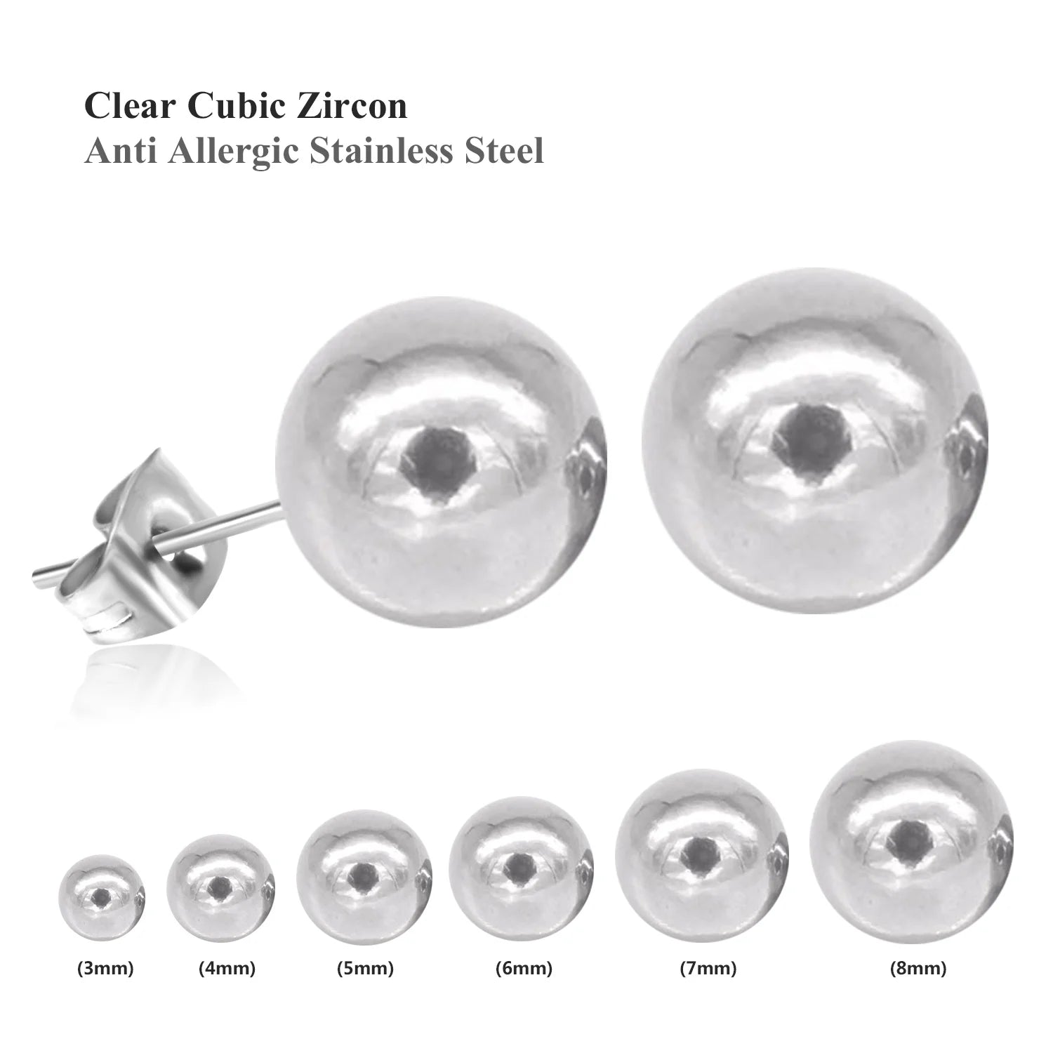 Stainless Steel Ball Stud Earrings Set 6 Pairs | Minimalist Round Clip Earrings for W alternate view