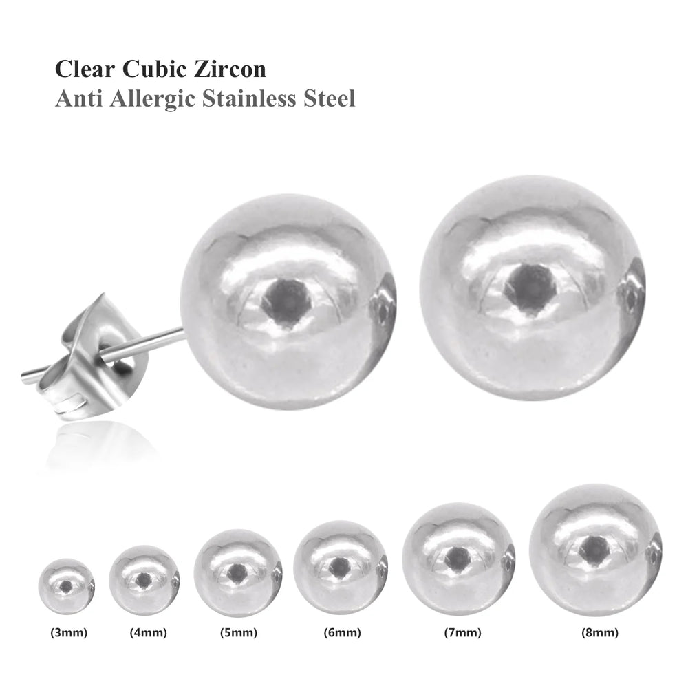 Stainless Steel Ball Stud Earrings Set 6 Pairs | Minimalist Round Clip Earrings for W alternate view