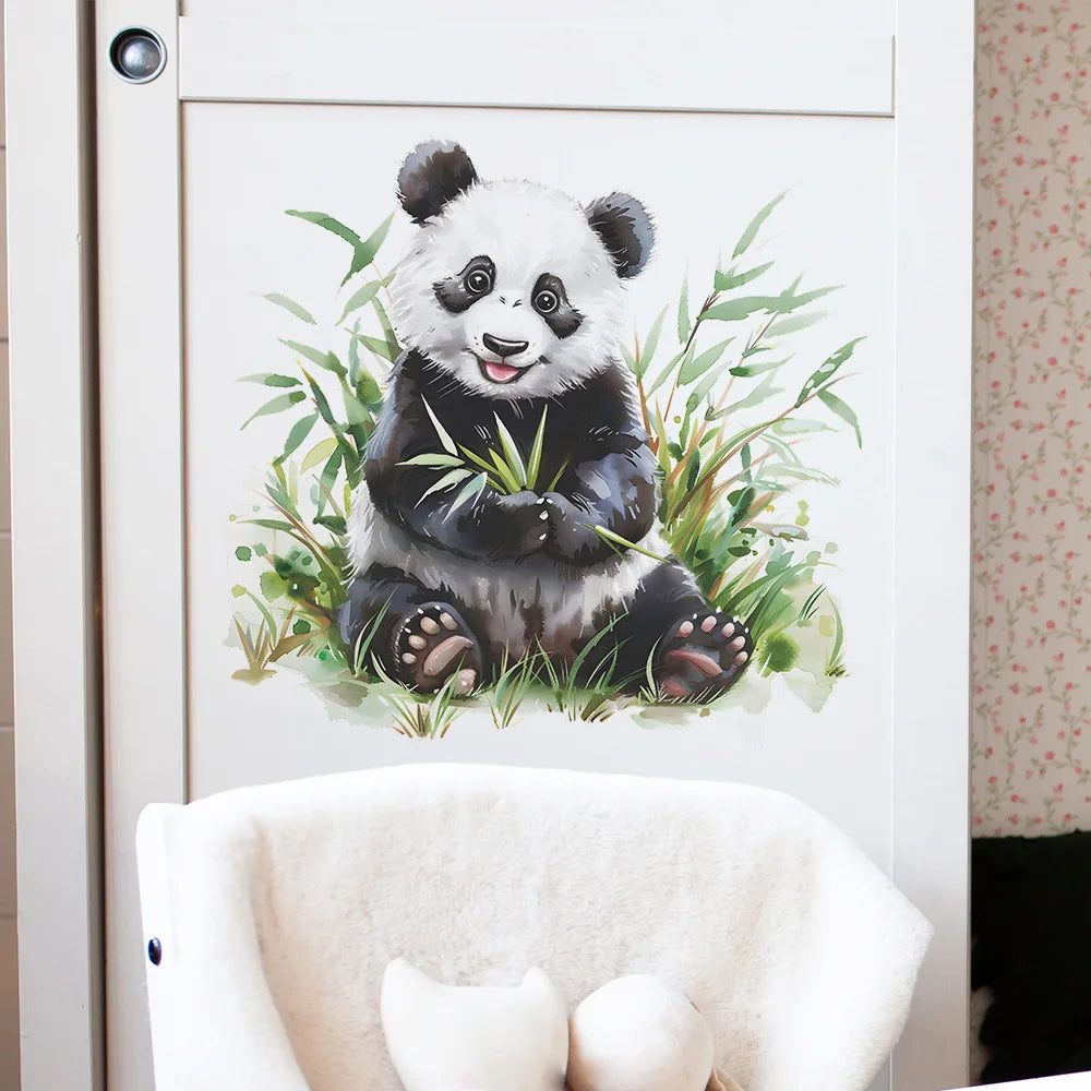 Panda Wall Decal for Kids Room | Cute Bamboo Eating Animal Sticker lifestyle view