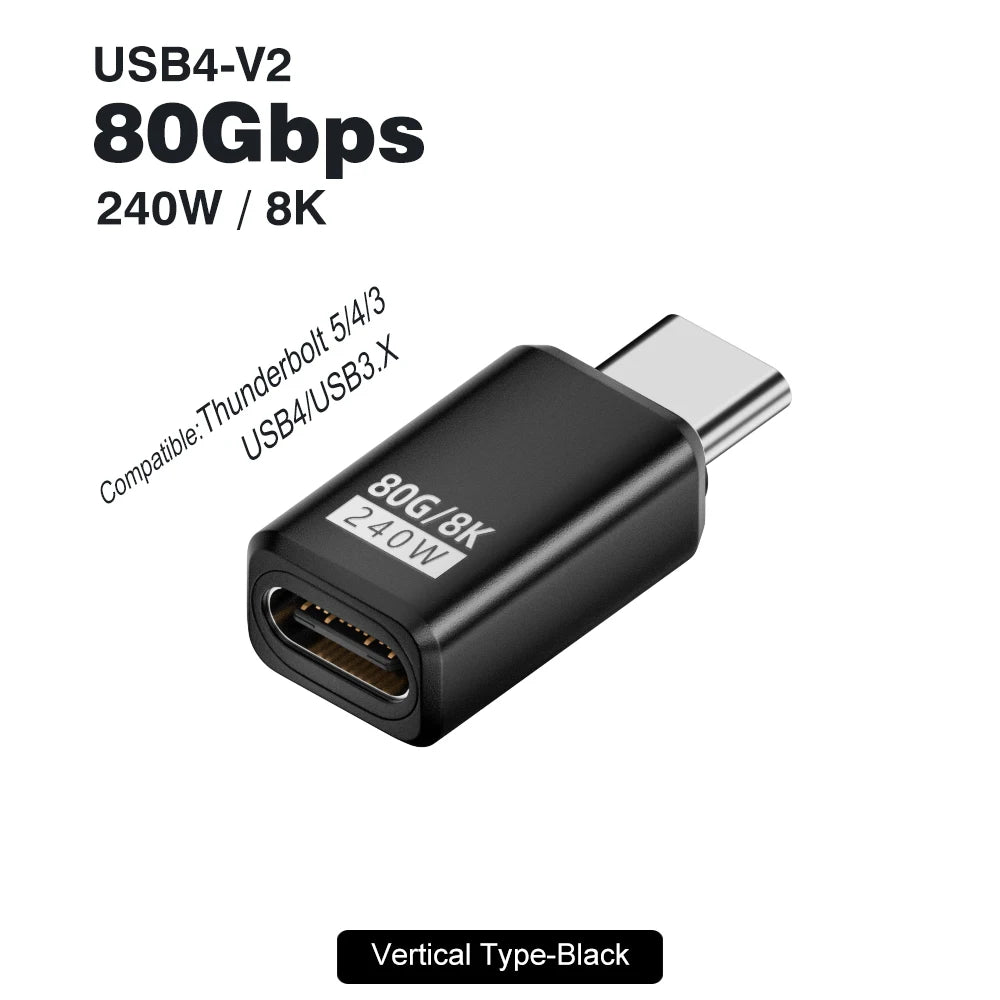 USB4 V2 90 Degree Type C Angle Adapter 80Gbps Thunderbolt 5 4 3 Elbow Adapter 240W additional angle