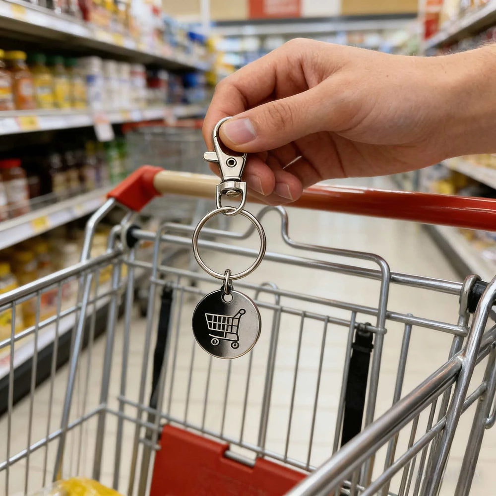 2pcs.Stainless Steel Supermarket Shopping Cart Token Keychain, Anti-loss Token Set Ke lifestyle view