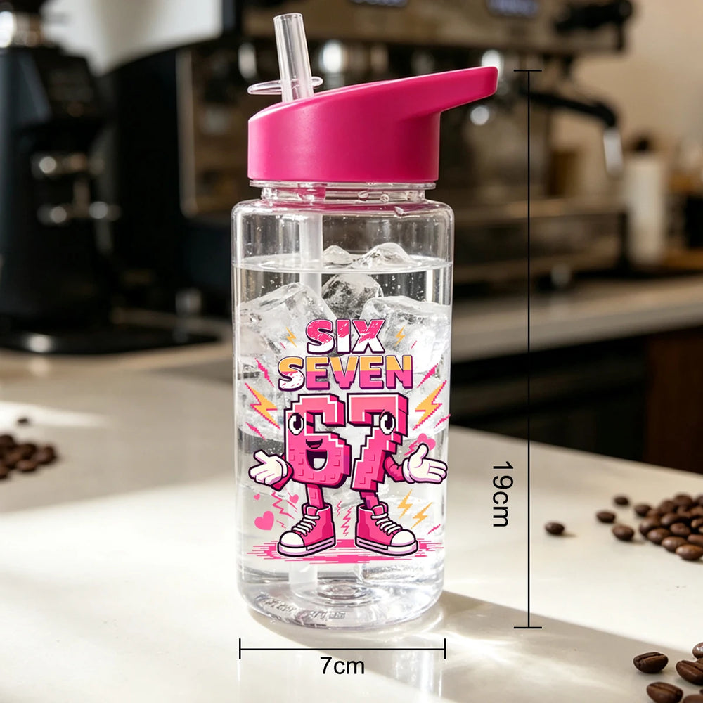1 Piece 500ml (17 fl oz) 67 Printed Straw Cup, Summer Water Bottle, BPA Free, Portable close-up view