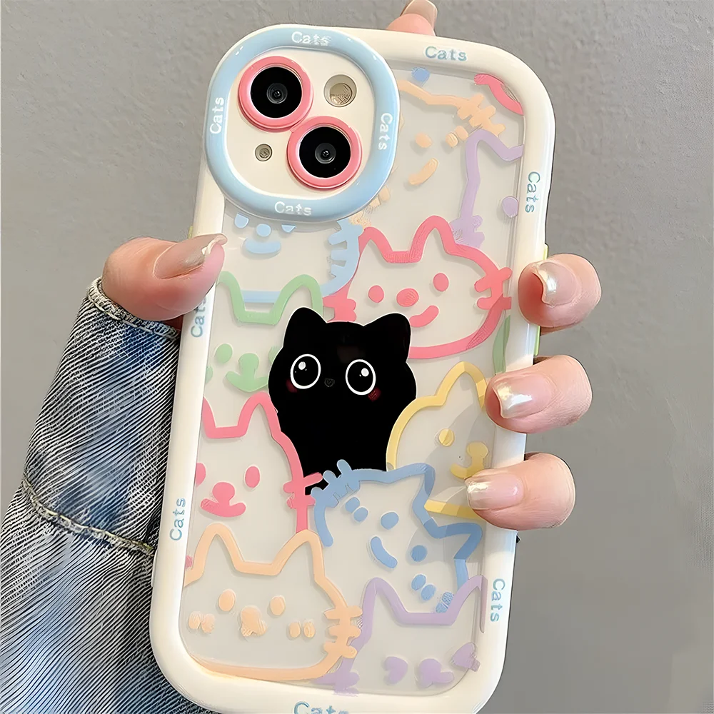 Cut Cat Aninal Phone Case For iPhone 15 Funda iPhone 16 17 Pro Max 11 13 14 12 7 8 Plu close-up view