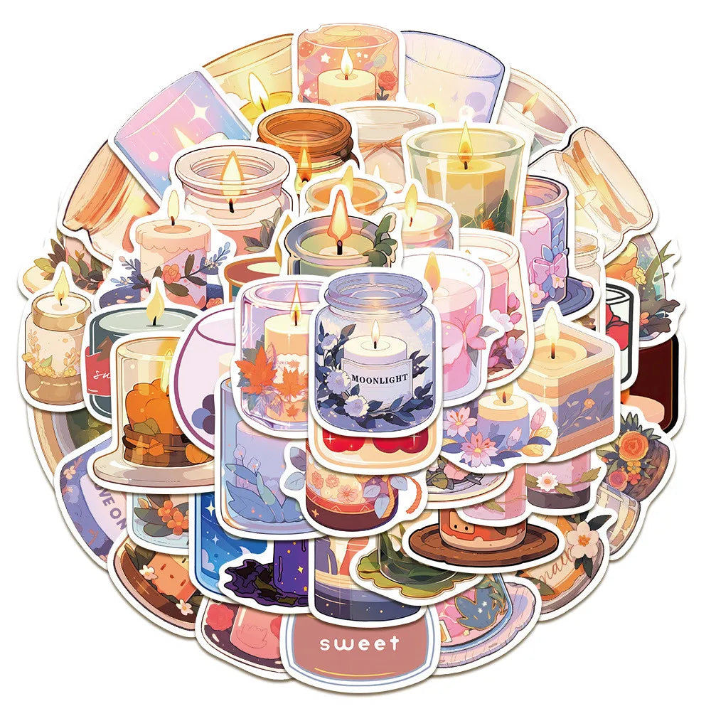 50-Piece Cozy Scented Candle Stickers | Waterproof Decals for Laptops, Notebooks, and Wa detail view