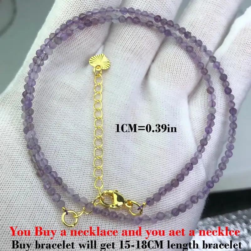 Fashion Faceted 2mm Beads Necklace Mini Natural Stone Amethysts Quartzs Agat Choker Mi close-up view